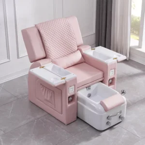 Luxury Nail Salon Equipment Pink Leather Foot Spa Chair Modern Reclining Electric Massage Pedicure Chair With Hand Washing Sink