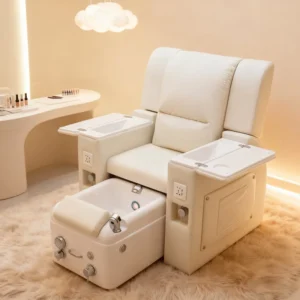 Luxury Pedicure Spa Chair LED Light Vibration White Ceramic Nail Salon Reclining Manicure Chair Pipeless Whirlpool