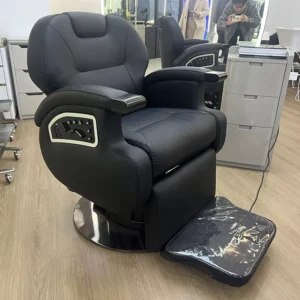 Luxury Premium Heavy Duty Electric Reclining Hair Salon Black Leather Vintage Barber Shop Chair for Men With Massage