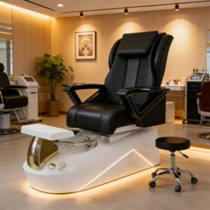 Luxury Quilted Pedicure Chair with LED Light Foot SPA Tub