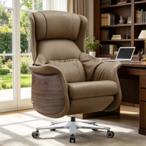 Luxury Traditional Ergonomic Executive Office Chair Genuine Leather Massage With Remote Control For Home Office and Hotel Use