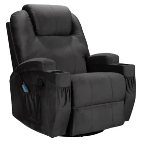 Manual Recliner Chair Single Seat with Massage & Cooling & Extendable Footrest Fabric for Living Room