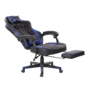 Massage Lumbar Support Ergonomic Gaming Chair with Reclining Armrest PVC Synthetic Leather 360 Swivel Footrest Tilt Mechanism