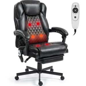 Massage Office Chair with Foot Rest 6 Points Vibration Heating Executive Ergonomic Home Office Desk Chair