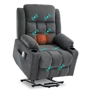 Massage and Heat Recliner for Elderly People Infinite Position USB Ports Synthetic Leather Dual Motor Power Lift Recliner Chair