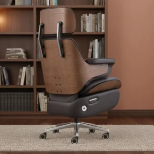 Mid Century Modern Leather Ergonomic Electric Office Chair Wooden Back Support Footrest Nap Recliner For Home Office