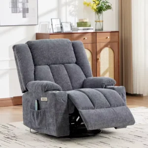 Modern 360 Degree Swivel Recliner Electric Reclining Chair Glider Massage Heater with Remote Control and USB Charging Port Sofa