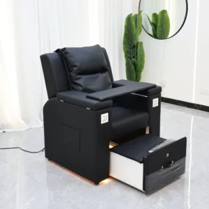 Modern Black Leather Electric Massage Foot Care Spa Chair Luxury Reclining Light Pedicure Chair with Hand Sink and Jet Pump