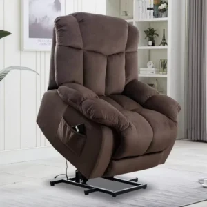Modern Brown Fabric Massage Power Recliner Lift Chair with Metal Frame and Side Pocket for Elderly