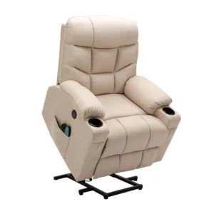 Modern Cream Linen Fabric Electric Recliner Sofa For Living Room Ergonomic Comfortable Lift Chair Extendable Massage Features
