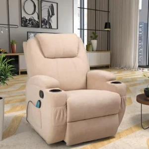 Modern Fabric Electric Swivel Glider Reclining Heating Massage Chair with Wood Frame and 2 Cup Holders