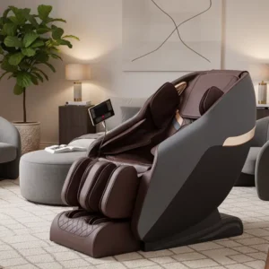 Modern Grey Family Zero Gravity Leather Body Massage Chair with Air Pressure 12 Modes Voice Control Music Features