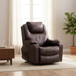 Modern Luxury Living Room Dark Brown Leather Electric Massage Recliner Sofa Chair Adjustable Headrest Footrest