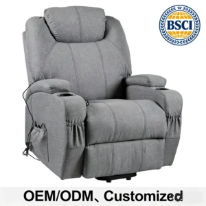 Modern Luxury Recliner Sofa 8 Point Massage Heating Power Lifting Reclining Extendable Salon Chair Wood Frame Fabric Upholstery