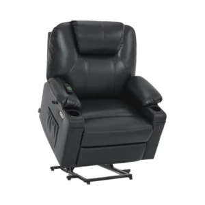 Modern Power Lift Recliner Chair for Elderly Tall People Heat Massage USB Type C Cup Holders Faux Leather Extended Footrest