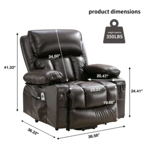 Modern Power Massage Lift Chair Heating Vibration Fleece Leather Upholstery Metal Frame USB Port for Elderly