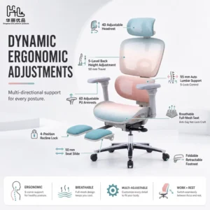 Modern Reclining Mesh Office Chair 4D Adjustable Headrest Footrest Revolving Adjustable Armrest Ergonomic Work