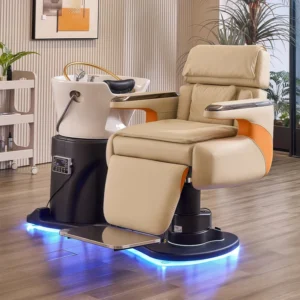 Modern Salon Hairdressing Electric Lift Hair Washing Lay Down and Rotate Head SPA Massage Shampoo Chair