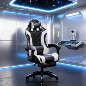 Modern Synthetic Leather Gaming Chair with Massage Recliner Racing Seat Footrest Lumbar Pillow High Back Ergonomic for Game Room