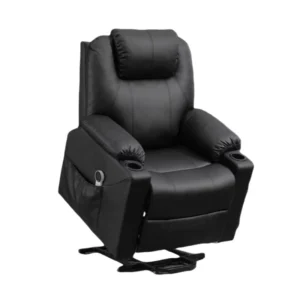 Modern Wood Lay Flat Power Recliner Armchair with Extendable Massage Lift and Remote Control for Elderly Disabled Patients