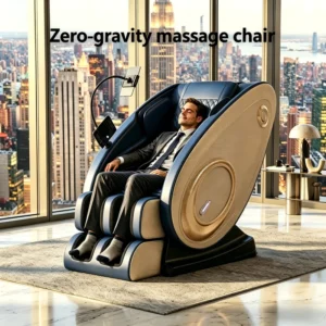 Modern Zero Gravity Full Body Massage Chair Recliner with Airbags Heating Bluetooth Foot Rollers & Touch Screen Blue