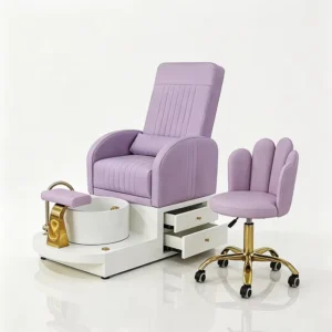 Nail Salon Equipment Golden Foot Care Spa Manicure Chair Modern Luxury Purple Pedicure Bench Chair With Storage Cabinet