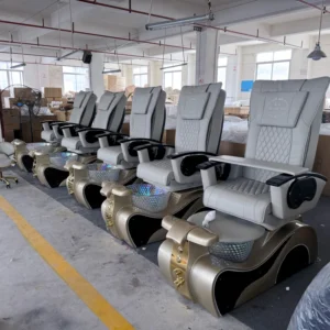 New Arrivals Gold and Gray Color Luxury Pedicure Foot Spa Massage Chair for Nail Salon