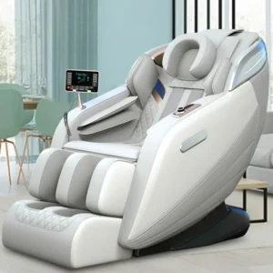 Oversize Heavyduty Shiatsu Full Body Capsule Massage Chair SL Track Modern White PU Leather Massage Office Chair