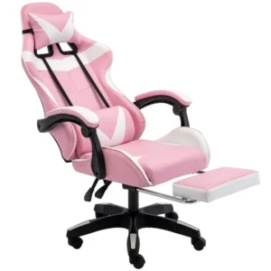 Pink Home and Office Ergonomic Swivel Chair Comfortable PU Leather with Massage Reclining and Footrest Features for Gaming