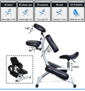 Portable Massage Chair Adjustable Tattoo Chair Table Massage Bed Foldable