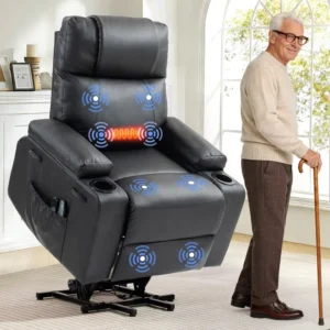 Power Lift Recliner Chair for Elderly with Massage Heat PU Leather Electric Recliner Adjustable Stand Assist Remote Control