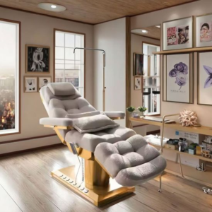 Professional Electric Tattoo Chair Gold Base Adjustable Leather