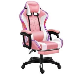 RGB LED Gaming Chair with Adjustable Footrest Ergonomic Design for Office & E Sports