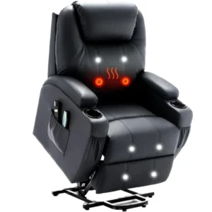 Recliner with Vibration Massage, PU Leather, Modern Metal Frame, Health Care Aid, Assist with Standing