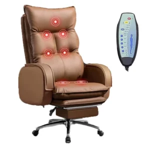 Remote Control Massage Chair Height Adjustable Brown PU Executive Office Chair with Footrest