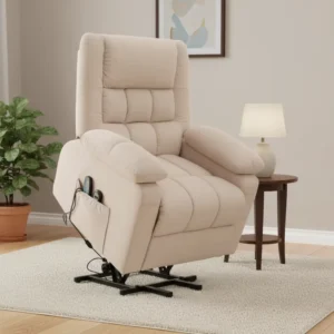 Single Fabric Recliner with Hot Massage Function Zero gravity Lying Elderly Standing Assistance Multifunctional