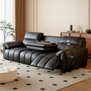 Smart Functional Genuine Leather Sofas with Reclining Chairs & Massage Feature Solid Wood Frame Living Room Furniture