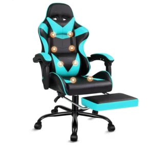 Stylish Modern Design Full Body Support Massage Function E Sport Gaming Chair with Footrest Headrest Easy Assembly