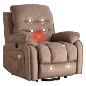 VANBOW 8 Point Vibration Massage Heating Lift Chair for Elderly Contemporary Fabric Upholstery Extendable Wood Brown Power Chair