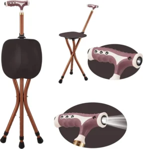 Walking Cane with Folding Seat 440lbs Capacity Portable Crutch Chair with LED Light