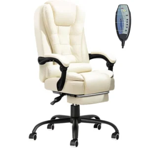 White Full Massage Computer Chair Custom Factory Price Swivel Leather Massage Office Chair with Footrest