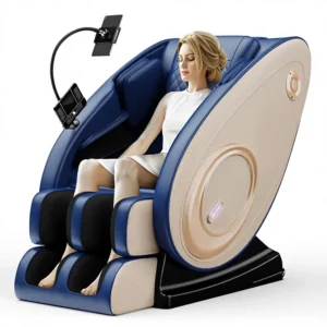 Zero Gravity Full Body Massage Chair Recliner Airbags Heating Bluetooth Speaker Foot Roller Touch Screen Blue